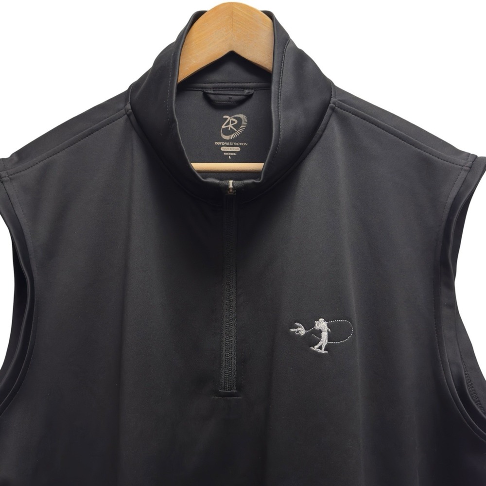 Zero Restriction Mens Sz Large Black Tour Series 1/4 Zip Golf Logo Pullover Vest